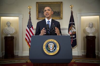 El presidente de los Estados Unidos Barack Obama en su comparecencia en la Casa Blanca donde se dieron los primeros pasos para normalizar sus relaciones y poner fin a una de las últimas anomalías de la política exterior, 17 de diciembre de 2014.