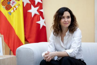 La presidenta de la Comunidad de Madrid, Isabel Díaz Ayuso, este jueves en la sede de su Gobierno.