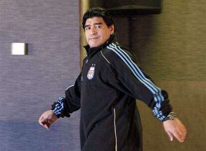Maradona, ayer en el hotel de concentración de la selección argentina.