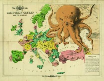 El mapa 'Serio-Comic War', realizado en 1877 por Frederick W. Rose, es uno de los que incluye el volumen 'Mapas' (Phaidon).