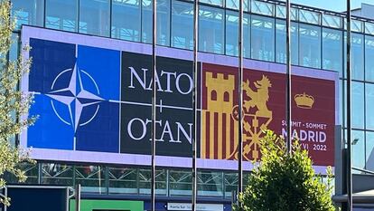 El logo de la cumbre de la OTAN en la Feria de Madrid, el pasado día 1.