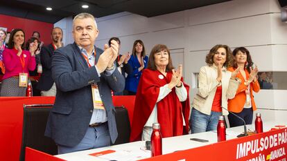 Miembros del Comité Federal del PSOE aplauden, este sábado en Madrid.