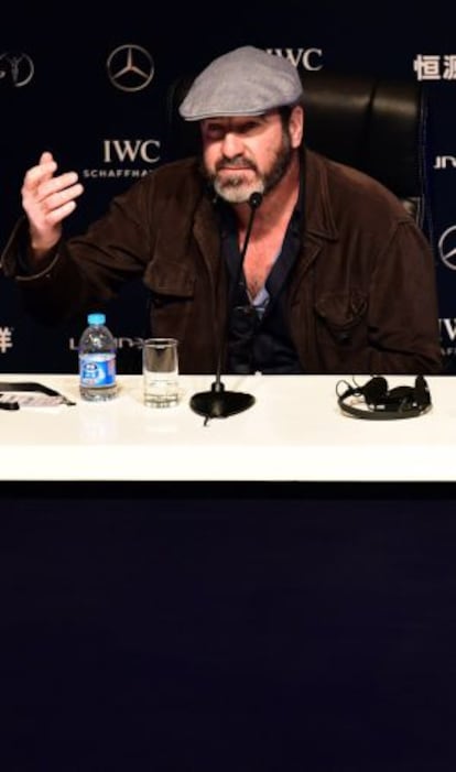 Eric Cantona, en la rueda de prensa de este martes.