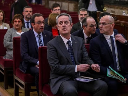 Dirigentes independentistas catalanes durante el juicio del procés celebrado en el Tribunal Supremo en 2019.