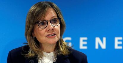 Mary Barra, CEO de GM, en una rueda de prensa en Detroit.