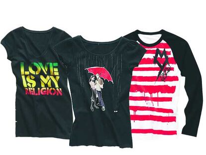 Camisetas diseñadas para la campaña Fashion Against AIDS en la que han participado músicos y creadores internacionales. Las prendas se venderán en la sección dedicada al público joven de H&M.