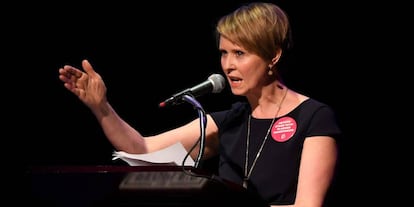 Cynthia Nixon durante el estado de la unión de las personas, celebrado un día antes del discurso del estado de la unión de Donald Trump.