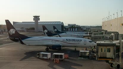 Aviones del Grupo Aeroméxico en el Aeropuerto Internacional de la Ciudad de México.