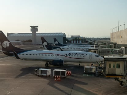 Aviones del Grupo Aeroméxico en el Aeropuerto Internacional de la Ciudad de México.