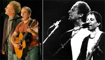 Simon y Garfunkel, durante su actuación el martes en Nueva York y hace dos décadas en Vallecas.