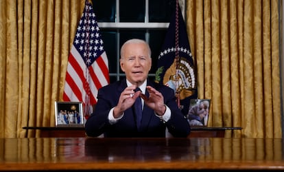 Joe Biden, durante su discurso en el Despacho Oval.  