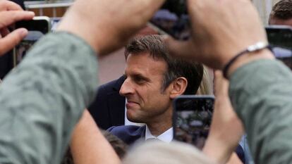 El presidente francés, Emmanuel Macron, este domingo en las elecciones legislativas. 