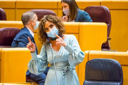 La ministra portavoz y de Hacienda, María Jesús Montero, este martes en el Senado.