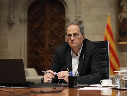 El 'president' Quim Torra, ayer, durante la reunión telemática de la Comisión para la reactivación económica