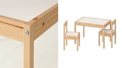 Esta mesa con sillitas infantiles tiene un bonito acabado natural. IKEA.