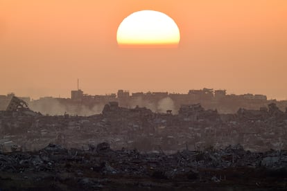 Sunset in the Gaza Strip, as seen from Israel, on Saturday.