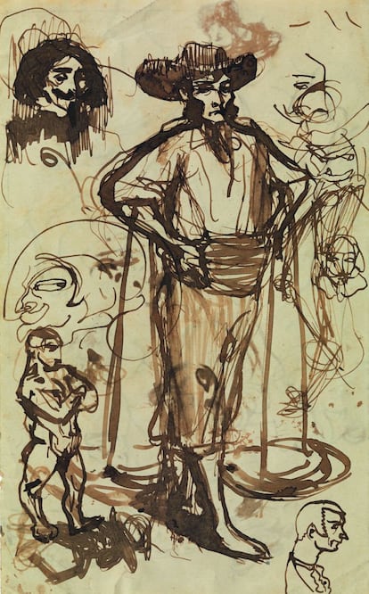 Cenachero, croquis y caricaturas. Barcelona, 1899. Tinta sepia a pluma sobre papel. Museo Picasso, Barcelona. Donación Pablo Picasso, 1970.