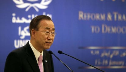 El secretario general de Naciones Unidas, Ban Ki-moon ofrece hoy una conferencia en Beirut sobre &#039;Reforma y transici&oacute;n hacia la democracia.