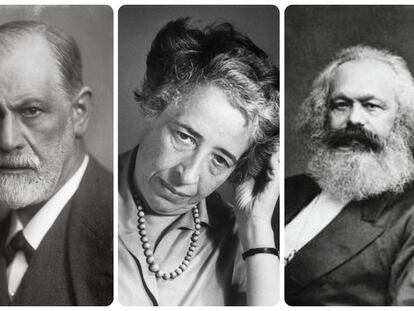 Albert Einstein, Sigmund Freud, Hannah Arendt y Karl Marx.