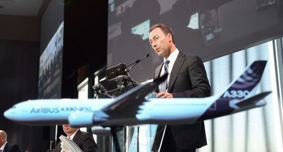 Fabrice Bregier, presidente de Airbus, durante la presentación de lso resultados anuales en Colomiers (afueras de Toulouse, Francia)