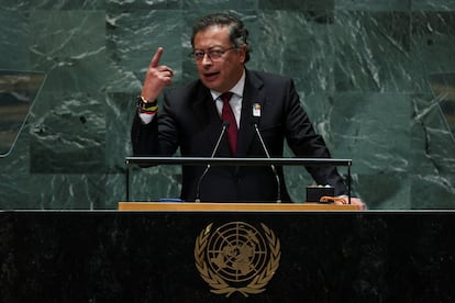 El presidente de Colombia, Gustavo Petro, durante su intervención en la 79ª Asamblea General de la ONU, en Nueva York, este martes.