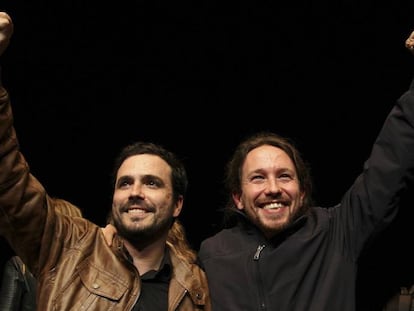 Los líderes de IU y Podemos, Alberto Garzón y Pablo Iglesias.