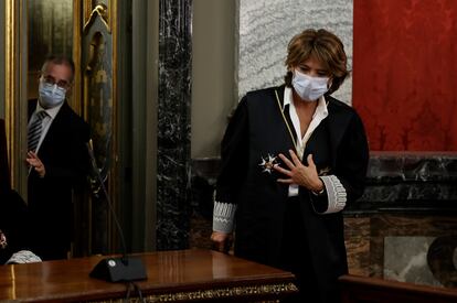 La fiscal general del Estado, Dolores Delgado, durante la celebración del acto de apertura del Año Judicial en el Tribunal Supremo, en Madrid, el pasado septiembre.