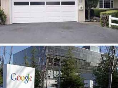 DEL AYER AL HOY. Hace ocho años, Sergey Brin y Larry Page creaban Google en ese garage de 200 metros cuadrados de Menlo Park, que acaban de comprar por 1,3 millones de dólares. Abajo, la actual sede de Google: 200.000 metros cuadrados por 319 millones de dólares.