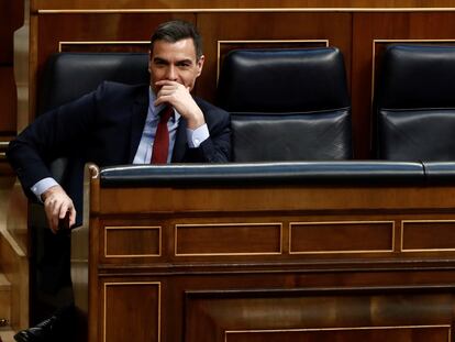 El presidente del Gobierno, Pedro Sánchez (izquierda) y el vicepresidente segundo y ministro de Derechos Sociales, Pablo Iglesias, en el Congreso.