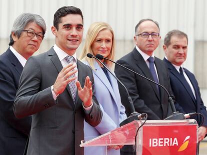 Javier Fern&aacute;ndez, este lunes, en un acto de Iberia con Cifuentes.