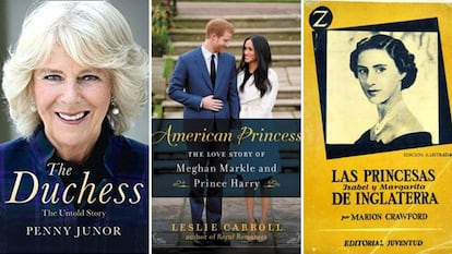 Libros sobre Camila de Cornualles, Meghan Markle y las entonces princesas Margarita e Isabel.