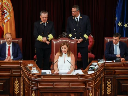 La presidenta del Congreso, Francina Armengol, el 17 de agosto, cuando asumió el cargo y se comprometió a facilitar el uso de las lenguas oficiales del Estado en el Congreso.