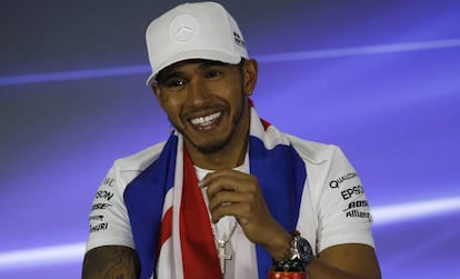 Hamilton durante la conferencia de prensa tras el GP de M&eacute;xico.