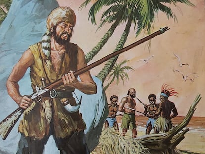 Antigua ilustración de Bruguera de Robinson Crusoe.