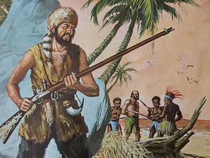 Antigua ilustración de Bruguera de Robinson Crusoe.