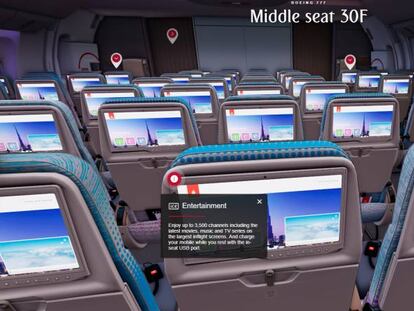 Interior de un avión en 3D con imágenes de 360 grados.