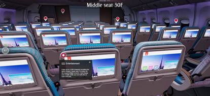 Interior de un avión en 3D con imágenes de 360 grados.