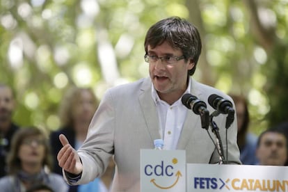 El presidente de la Generalitat, Carles Puigdemont,en un acto electoral.