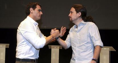 Debat entre Albert Rivera i Pablo Iglesias a la Universitat Carlos III.