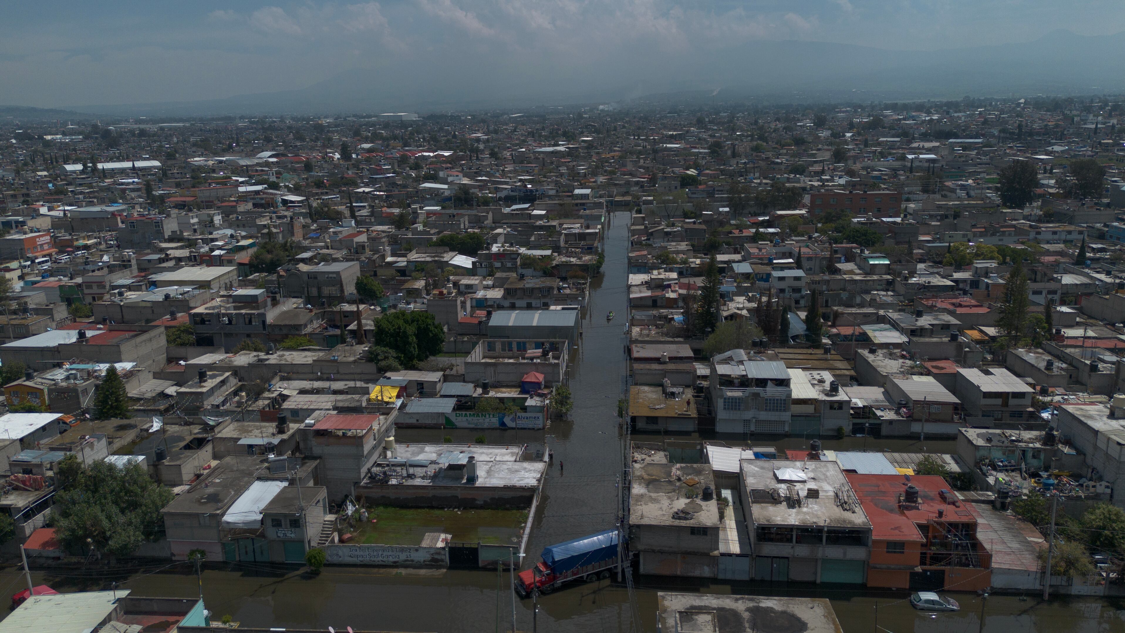 Vista aérea de la inundación en Chalco. 