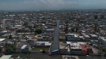 Vista aérea de la inundación en Chalco. 