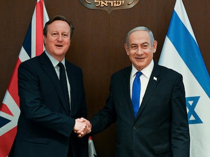 David Cameron y Benjamín Netanyahu, este miércoles antes de reunión en Jerusalén, en una imagen difundida por el Gobierno israelí.