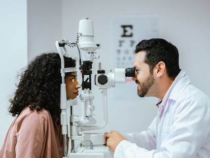 Young woman doing optical exam at medical clinic