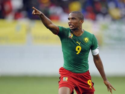 Samuel Eto&#039;o durante el partido de la Copa de &Aacute;frica 2010. 