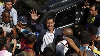 El presidente de la Asamblea Nacional de Venezuela, Juan Guaidó, durante una marcha contra el gobierno de Nicolás Maduro.