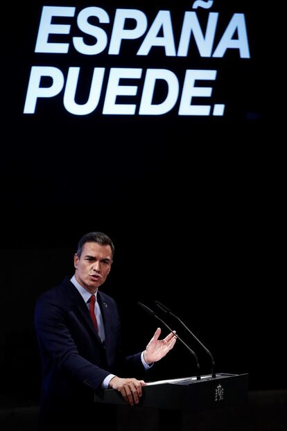 El presidente del Gobierno, Pedro Sánchez, durante la conferencia 'España puede. Recuperación, Transformación, Resiliencia'.