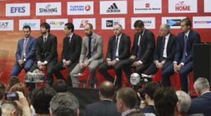 Varios jugadores, durante la presentaci&oacute;n de la Final Four en Madrid. 