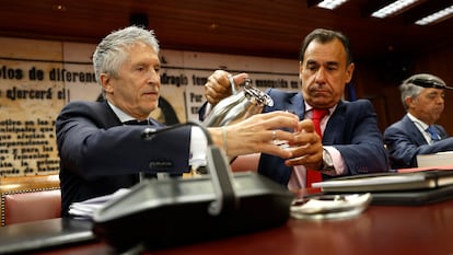 El ministro del Interior, Fernando Grande-Marlaska, antes de su intervención en el Senado para dar cuenta de los incendios.
