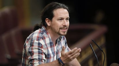 Pablo Iglesias durante su intervención en la tercera sesión del debate de investidura.