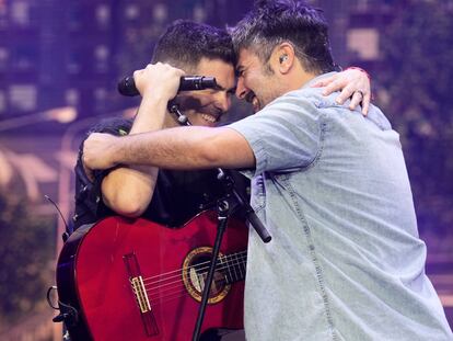 Los integrantes de Estopa, los hermanos Muñoz, durante su actuación este miércoles en Barcelona.